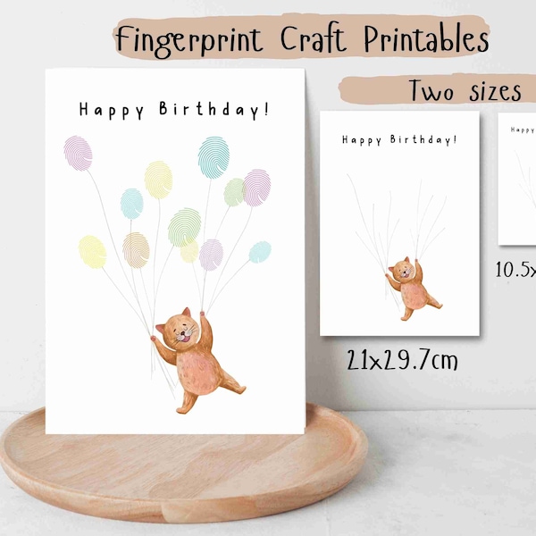 Balloon Fingerprint Craft, Birthday card, Kids Craft, Fingerprint Printable, Fingerprint Craft, Preschool Fingerprint Craft, Preschool Craft