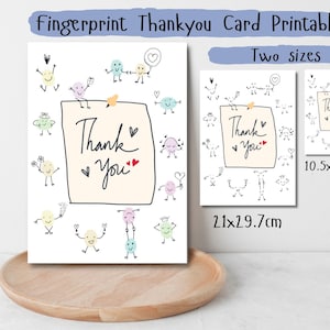 Characters Fingerprint Thank you card,Craft,Thank you card,Kids Craft,Fingerprint Printable,Fingerprint Craft,Preschool Craft