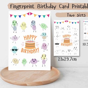 Huella dactilar de personajes lindos, tarjeta de cumpleaños, manualidad para niños, imprimible de huellas dactilares, manualidad de huellas dactilares, manualidad de huellas dactilares para preescolar, manualidad preescolar
