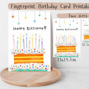 Birthday Cake, Birthday card, Kids Craft, Fingerprint Printable, Fingerprint Craft, Preschool Fingerprint Craft, Preschool Craft