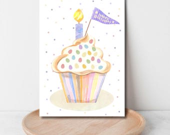 Cupcake Fingerabdruck Geburtstagskarte: Kinder Handwerk Printable (PDF)
