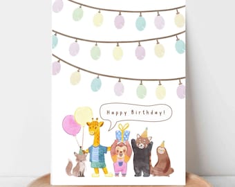 Party Light Fingerabdruck Geburtstagskarte: Kinder Basteln (Digitaler Download)