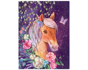 Horse Minky Blanket - Purple Background