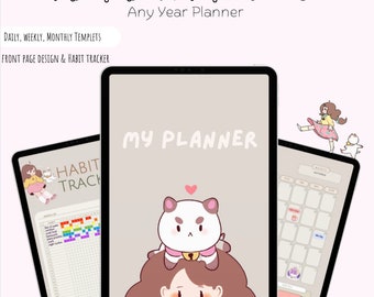 Bee and Puppycat Planner Daily Weekly and Monthly Planner Habit Tracker Bee and Puppycat Digital Download Goodnotes Notability Printable