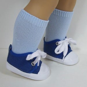 2 Pieces Blue Tennis Sneakers And Socks Doll Shoes Fits: Any 18&quot; AG  Boy or Girl doll (Debs)
