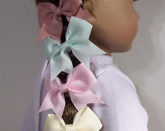 5 Pairs In 5 Colors = 10 Barrette Hair Clip Bows Fits: Any 18” AG Doll (Debs)