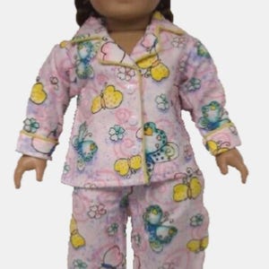 Flannel Butterfly Pjs Pajamas Pink Yellow, Teal Doll Clothes Fits: Any 18" AG doll (Debs)