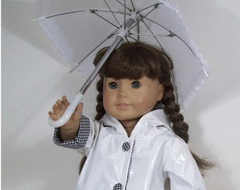 2pc WHITE Rain Coat Rain & Umbrella Doll Clothes Fits: Any 18&quot; AG doll (Debs)
