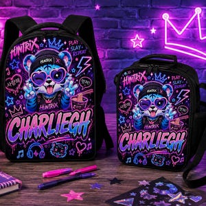 Mochila personalizada con diseño de tigre inspirada en el K-pop, lonchera inspirada en el K-pop, mochila escolar personalizada y linda con diseño de tigre azul, mochila K-pop para niñas, regreso a clases.