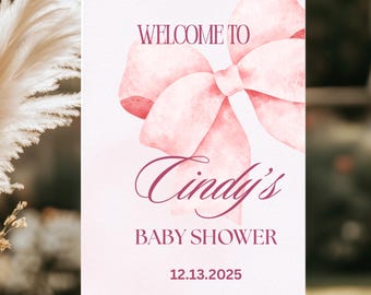 Personalized Pink Bow Baby Shower Welcome Sign