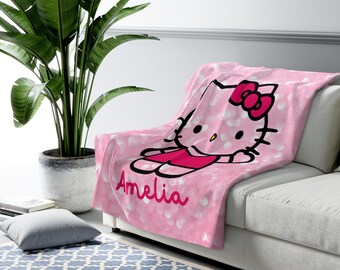 Personalized Cartoon Kitty Sherpa Fleece Blanket