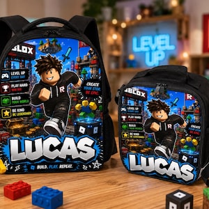 Personalized Roblox Backpack & Lunch Box Set | Custom Gamer School Bag