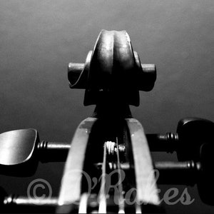 Original Fine Art Photography, Home Decor, Wall Art, Instant Digital Download, Cello, Cello Headstock, Black and White, Music, Orchestra