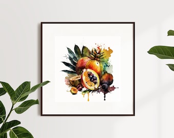 Delicias exóticas: una pintura en acuarela de frutas coloridas