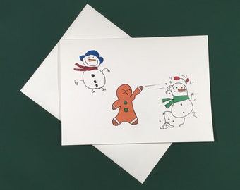 2 Snowmen Fight Christmas Card