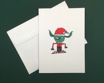 Angry Elf Christmas Card