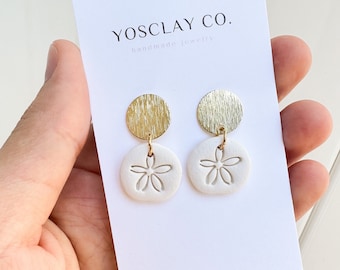 Sand Dollar Earrings, Beach Clay Dangles