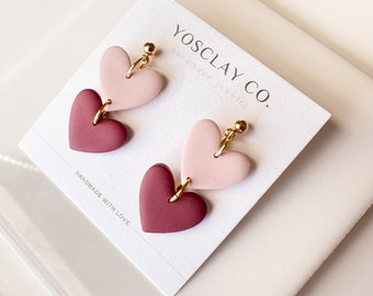 Valentine's Day Heart Dangle Earrings: Polymer Clay, Heart earrings