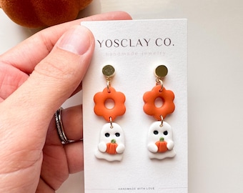 Halloween Ghost Earrings, Handmade Polymer Clay