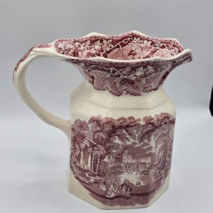 1950s Mason&#39;s Patent Ironstone Pink Transferware Pitcher Vista England