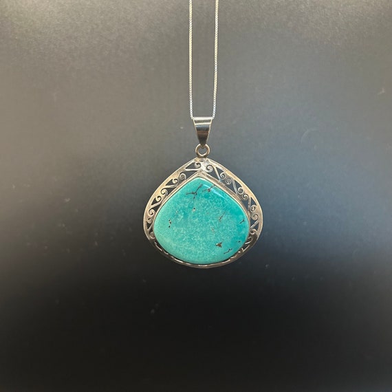 Genuine Turquoise Pendant, Silver Pendant, Sterli… - image 1