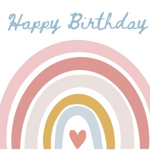 Cumpleaños Boho Rainbow, Tarjeta de cumpleaños Boho, Feliz Cumpleaños, Tarjeta de impresión digital