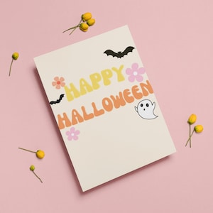 Cartão de aniversário retrô de Halloween, cartão de Halloween, cartão de Halloween BOHO, download para impressão, aniversário de Halloween, Boho