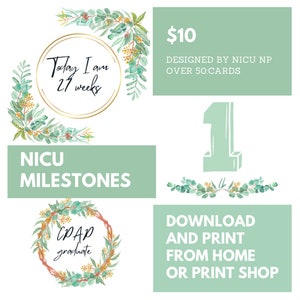 Cartões de marcos da UTIN Greenery/ download digital/ neonatal