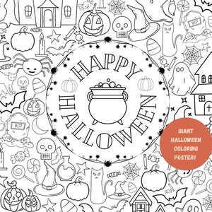 Gigantische Halloween kleurplaat zwart-wit digitale download afdrukbaar
