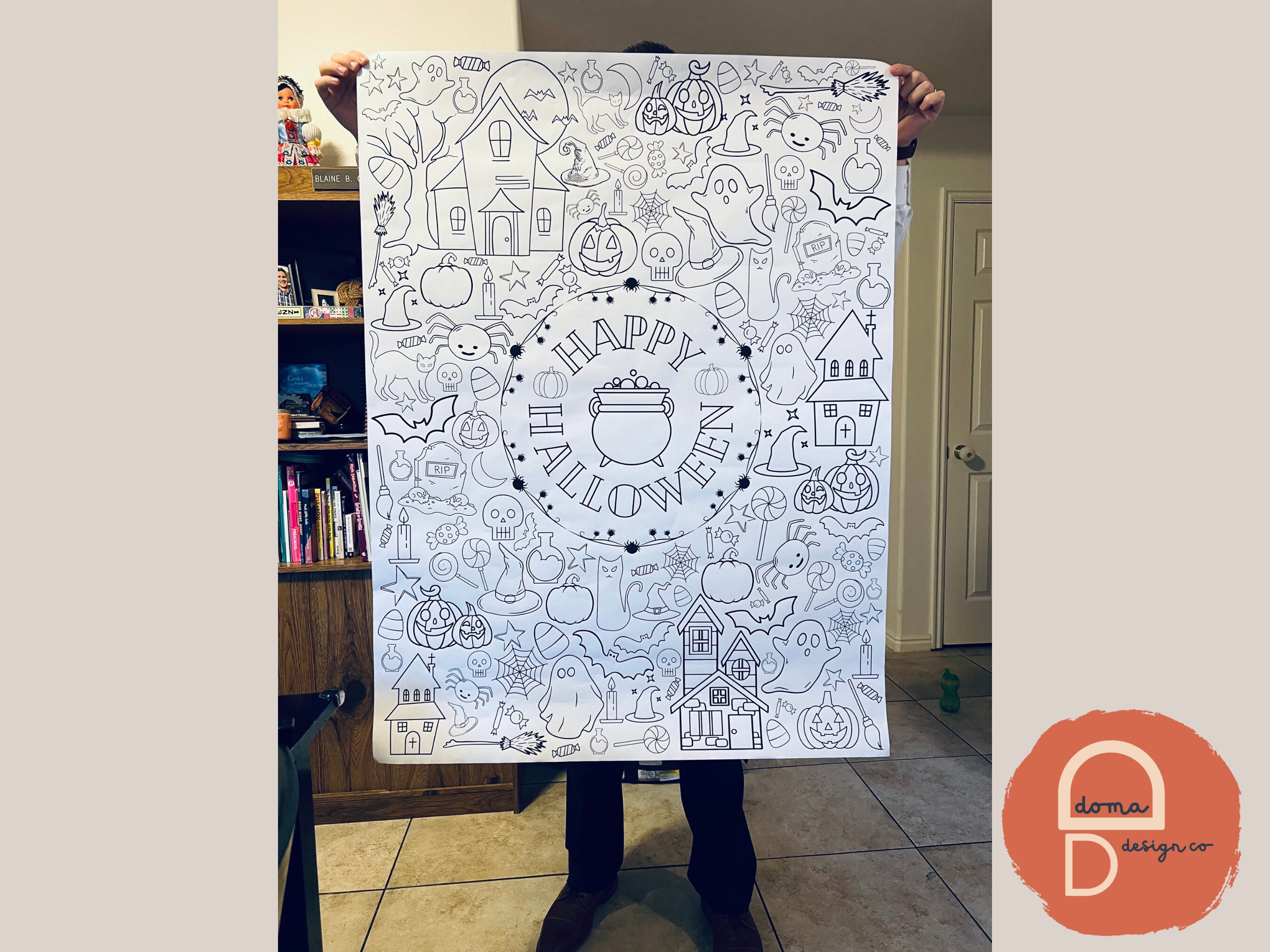 Giant Halloween Coloring Page Black and White Digital Download