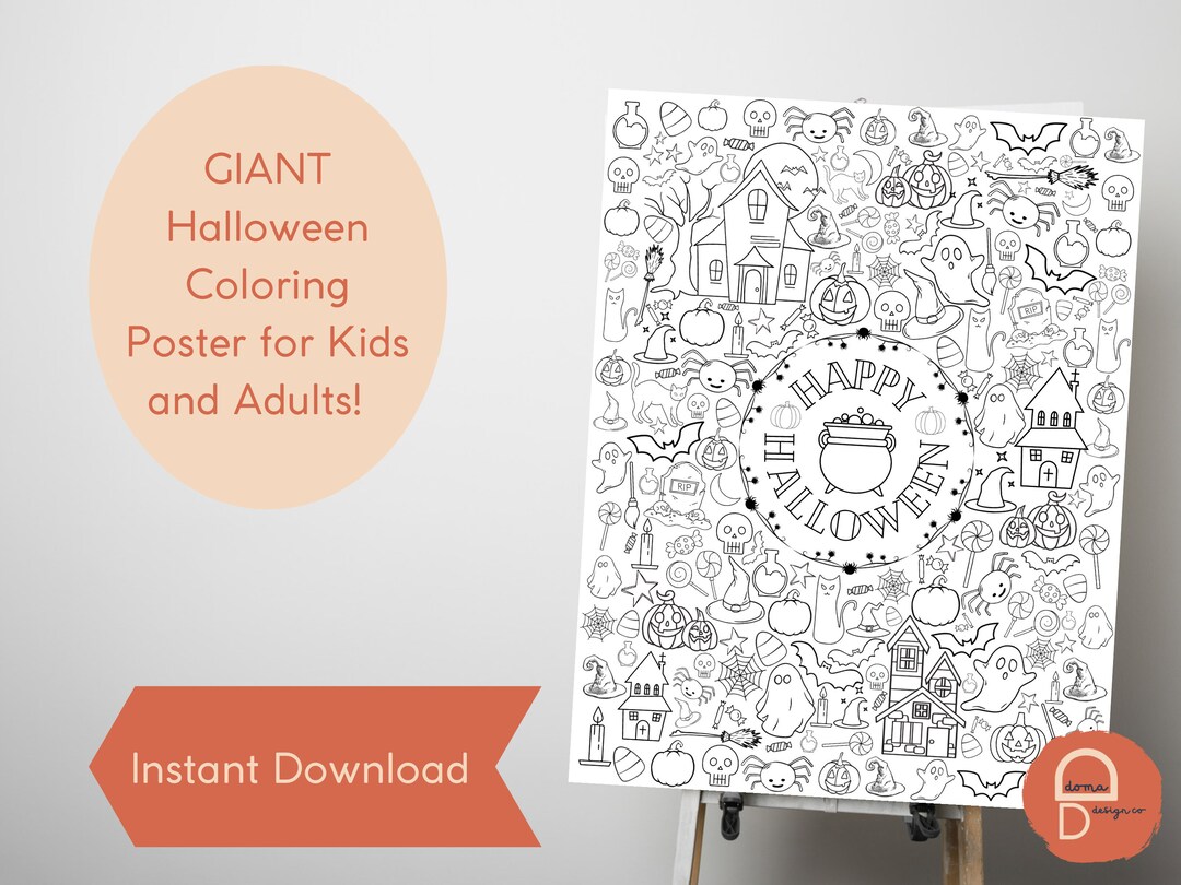 Giant Halloween Coloring Page Black and White Digital Download Etsy