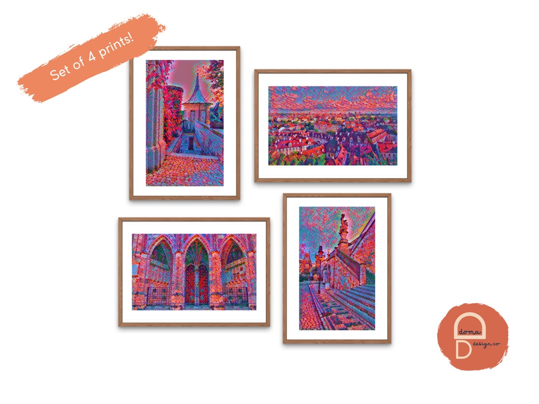 Set of Four Wall Collage Prague Print Wall Art Travel Etsy