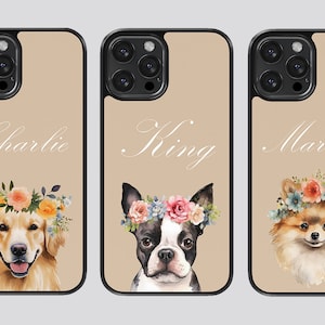 Personalised Dog Portrait Phone Case + Dogs Name, Custom Phone Case for iPhone
