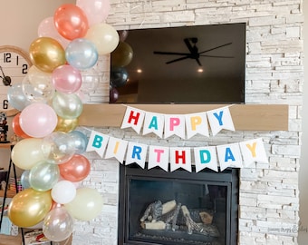 XL Felt Happy Birthday Banner: Multicolor Gender Nuetral Pennant Garland