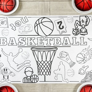 Basketball Coloring Table Runner 24" x 72", XL Basketball Coloring Poster, Basketball Birthday party, Sports Theme Party