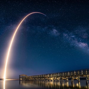 SpaceX Falcon 9 Streak Milky Way Canvas Print, space, space theme, wall decor, rocket, launch, home, office