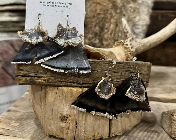 Turkey Tail Mushroom & Turkey Feather Earrings