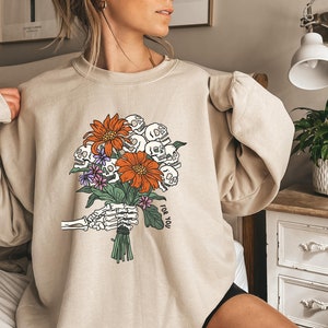 skeleton flowers sweatshirt, skeleton sweatshirt, halloween sweatshirt