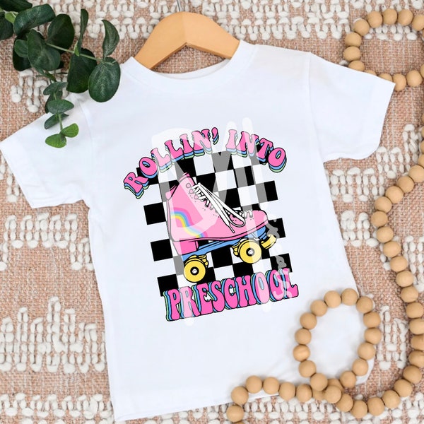 Rollin' Into Preschool Retro Roller Skate PNG, SVG, Digital Download, T-shirt Design, Cutting File, Preschool SVG, Preschool Png, Preschool