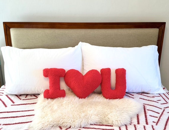 I Love You Red Heart Cushion Pillow, Love Red Filled Cushion Heart Cushion
