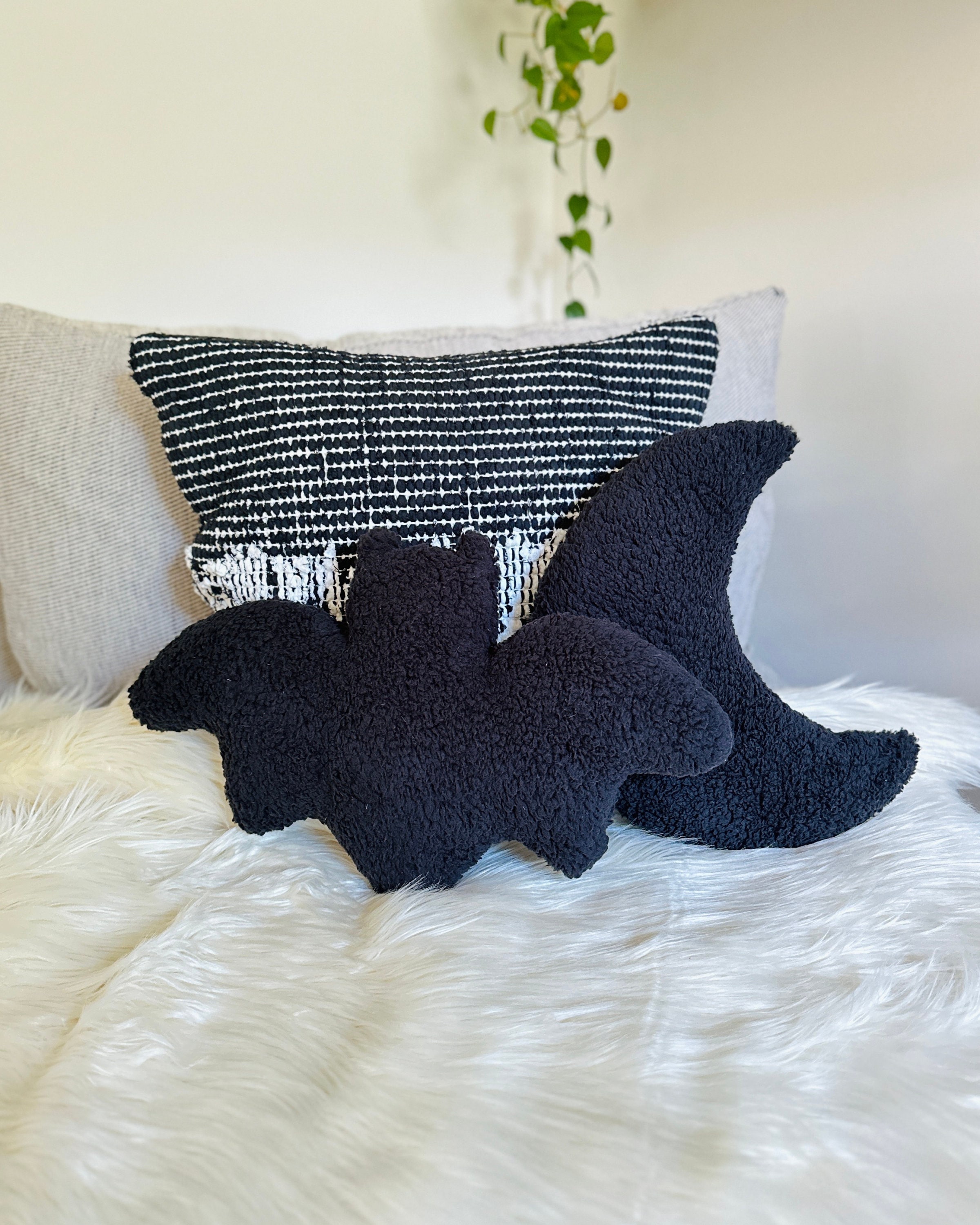 Sherpa Halloween Pillows: Black Cat, Bat, Witch Hat, Moon Decor - Etsy