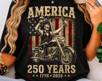 Amerika 250 jaar bikershirt, patriottische motorfiets-T-shirt, vintage shirt VS vlag, Fourth Of July 2026 Biker-T-shirt