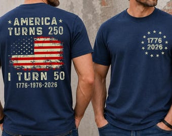 Comfort Colors® America Turns 250 I Turn 50 Retro Shirt, Vintage 50th Birthday Tshirt 1976, Patriotic 50th Birthday Gift, 1776 1976 2026
