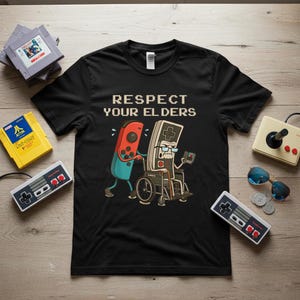 Respect Your Elders Shirt, Funny Retro Gaming T-Shirt, Vintage Game Controller Tee, Gamer Dad Gift, Video Game Lover Gift, Old School Gamer