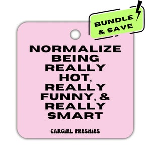 3-Pack Bundle of the Pink &quot;Normalize being hot, funny, & smart&quot; Vanilla-Rose Scented Car Freshener | Pink Accessories | Best Gifts for Women