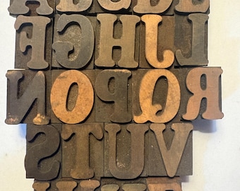 VINTAGE Wood Letterpress SERIF letters: NARROW Upper Case Rustic Typography Blocks, 1.25" - Personalized Gifts