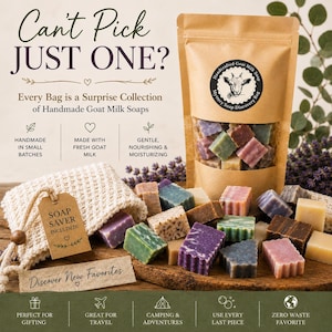 Mystery Soap Discovery Bag | Goat Milk Soap Sampler with Included Sisal Soap Saver | Handmade Self Care Gift