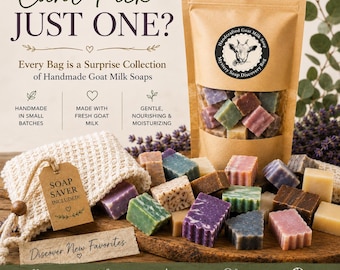 Mystery Soap Discovery Bag | Goat Milk Soap Sampler with Included Sisal Soap Saver | Handmade Self Care Gift