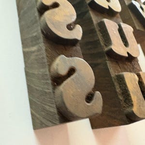 May include: Close-up of weathered, metallic letters, including the letter "S" and "U", mounted on a wooden block. The letters have a rustic, aged appearance, suggesting a vintage or industrial aesthetic. The wooden block has a dark, textured surface.