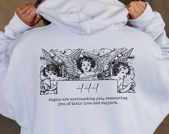 444 Angel Number Hoodie Angel Number Angel Wings Hoodie Aesthetic Hoodie 444 Angel Number Positive Hoodie Hoodie With Words On Back